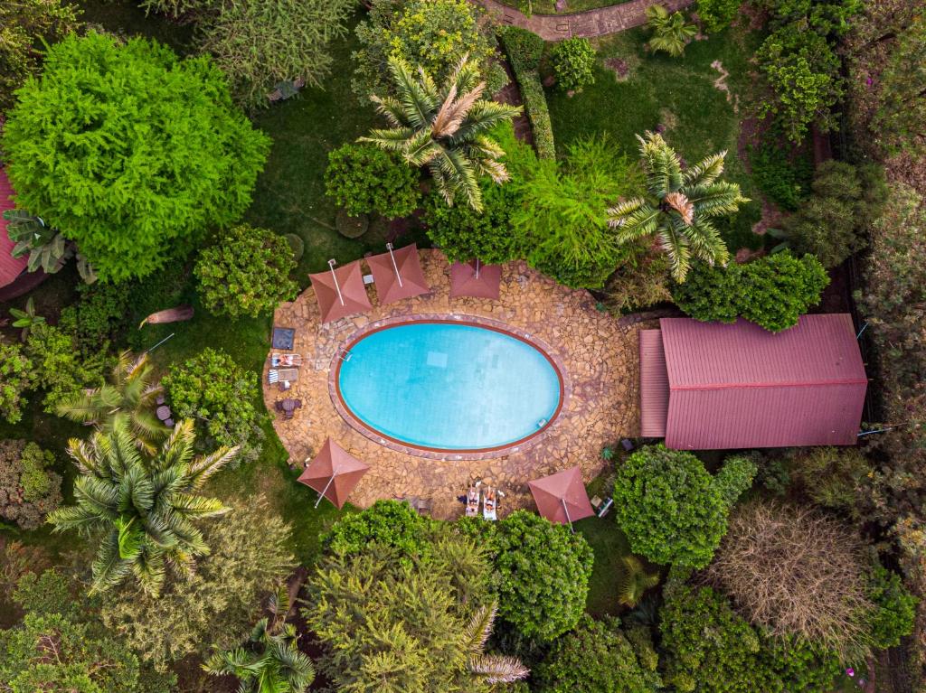 Vue aérienne de la piscine de la Planet Lodge à Arusha